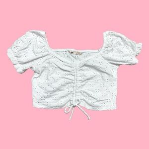 White Off The Shoulder Cropped Lace Blouse L